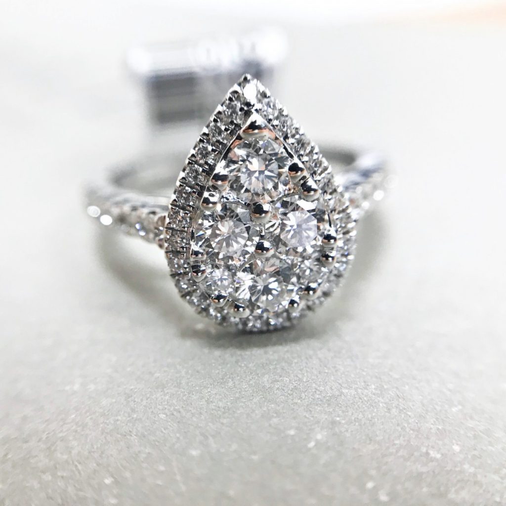 Pear Shaped Illusion Cluster Diamond Ring White Gold 01-05-122