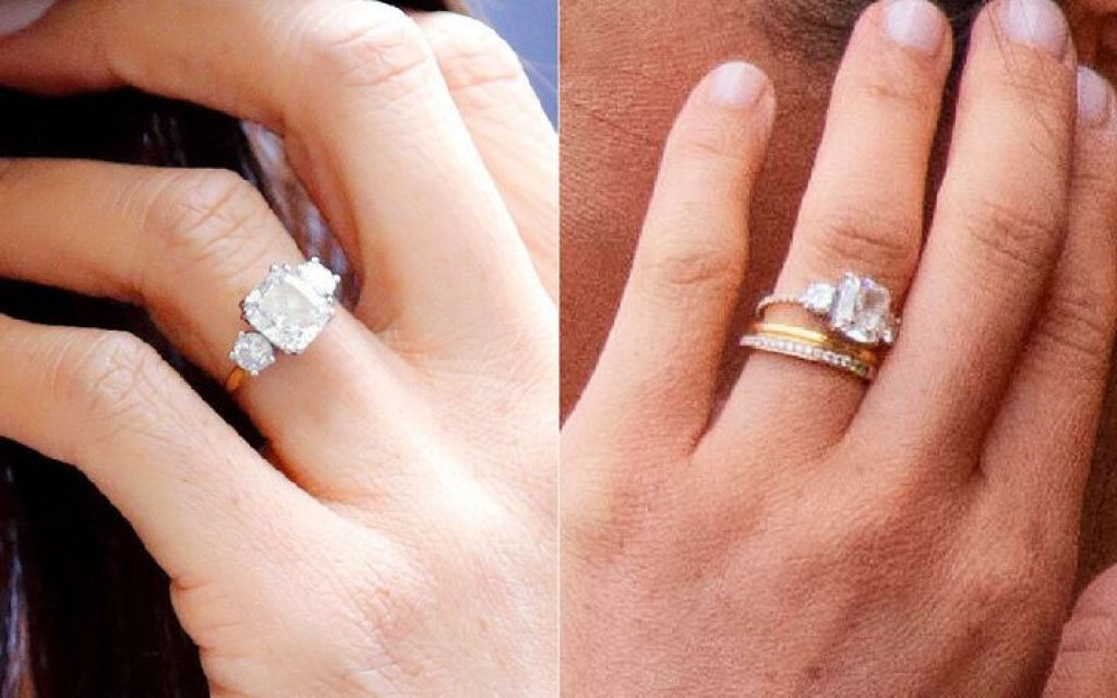 Meghan Markle Bespoke Eternity Ring on hand with Engagement and wedding ring before after