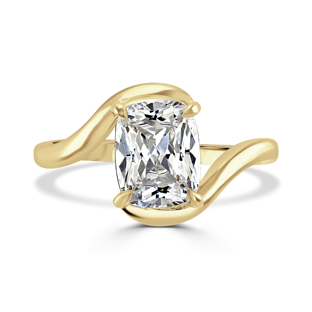 18ct Yellow Gold 2.07ct Cushion Cut Laboratory Grown Diamond Twist Ring