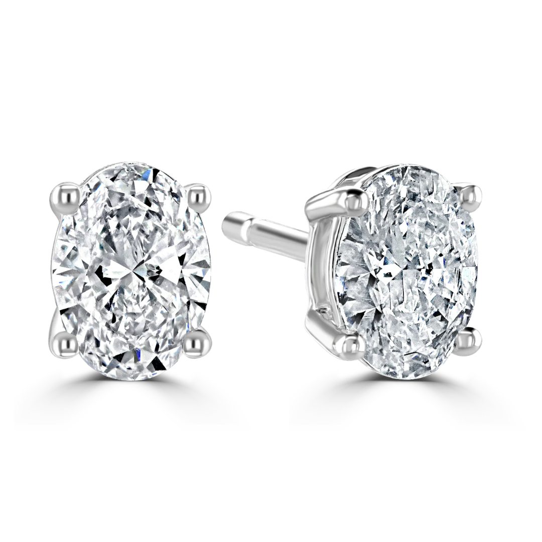 9ct White Gold 0.75ct Oval Cut Laboratory Grown Diamond Earrings
