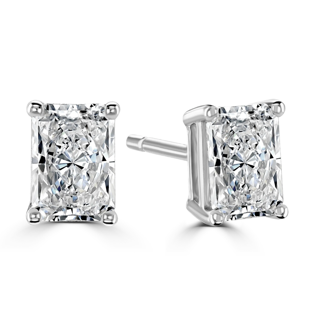 9ct White Gold 1.50ct Radiant Cut Laboratory Grown Diamond Stud Earrings