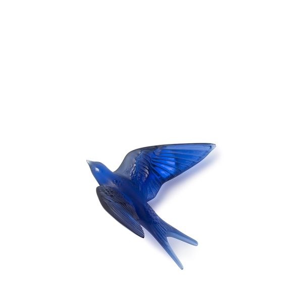 Lalique Blue Wings Up Swallow Wall Sculpture-1