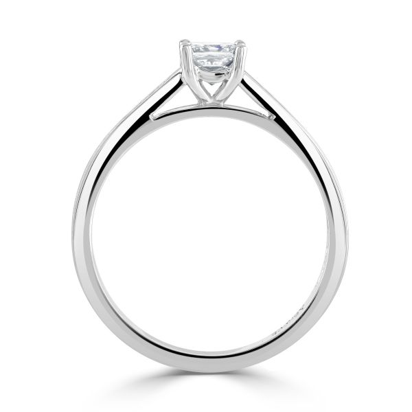 Platinum Princess Cut Diamond Single Stone Ring with Diamond Shoulders-2