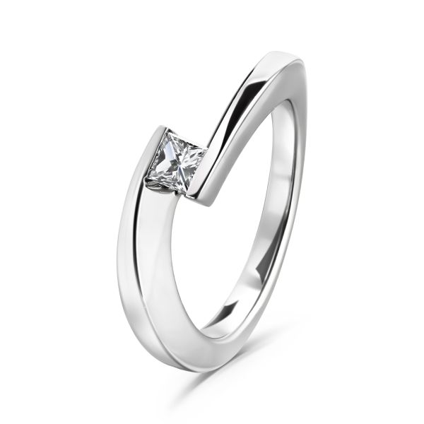 Platinum Single Stone Princess Cut Diamond Overlap Ring-0101450
