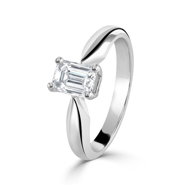 Platinum Four Claw Emerald Cut Diamond Ring-2