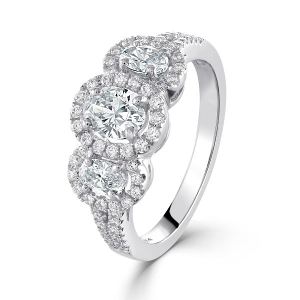 Platinum Certificated 3 Stone Oval Diamond Cluster Ring-1