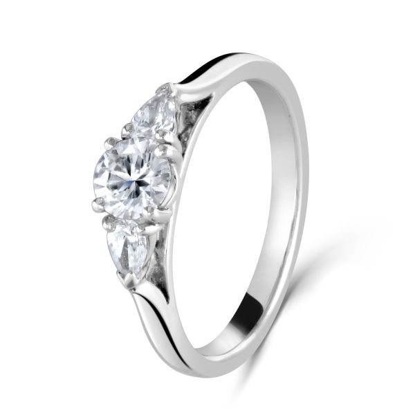Platinum 3 Stone Brilliant & Pear Cut Diamond Ring-1