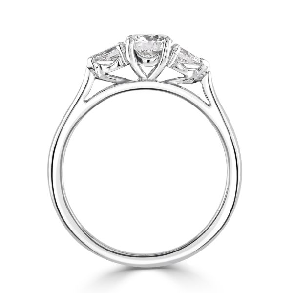 Platinum 3 Stone Brilliant & Pear Cut Diamond Ring-2