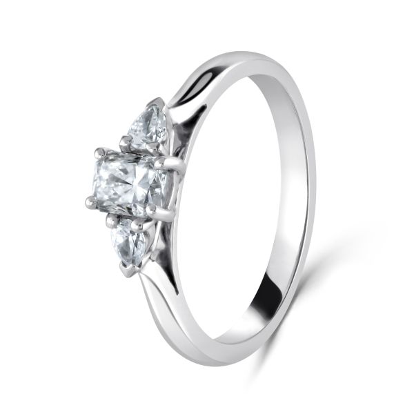 Platinum Radiant Cut Three Stone Diamond Ring-1