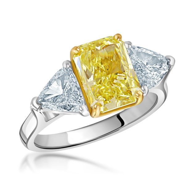 Platinum & 18ct Yellow Gold Yellow Diamond Three Stone Ring-0103258