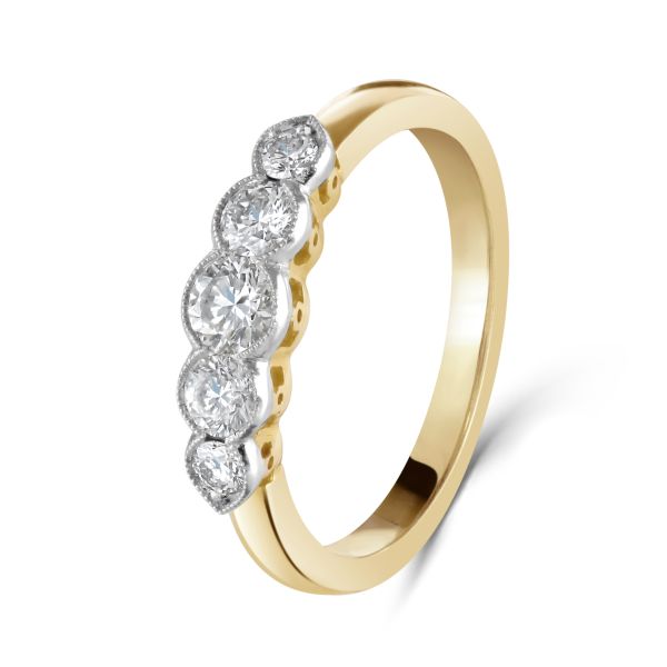 18ct Rose & White Gold Brilliant Cut Diamond Millgrain Five Stone Ring-1