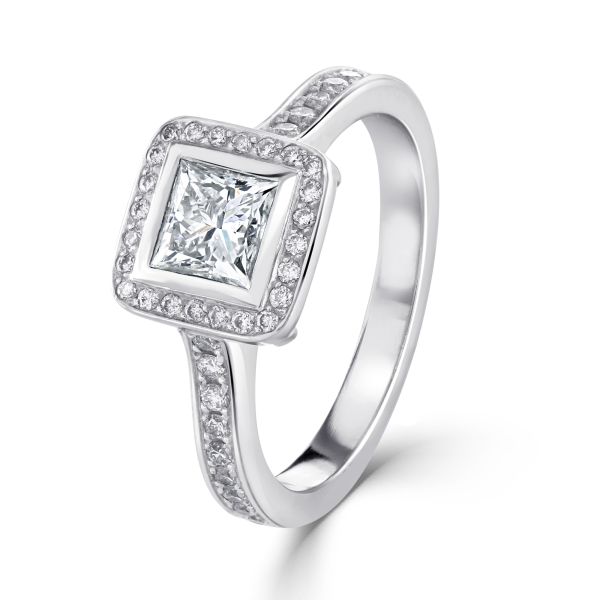 Platinum Princess & Brilliant Cut Diamond Cluster Ring-1