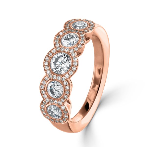 18ct Rose Gold Round Brilliant Cut Graduated Diamond Cluster Half Eternity Ring-1