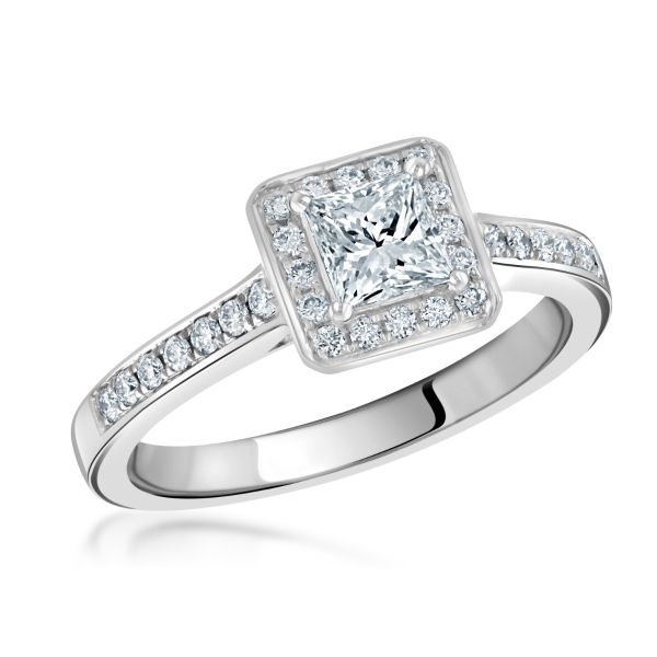 Platinum 0.51ct Princess Cut Certificated Diamond Cluster Ring-0105133