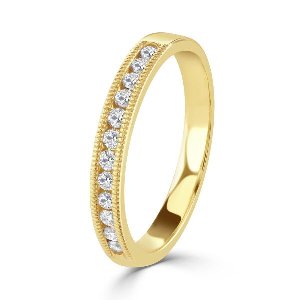18ct Yellow Gold Millgrain Diamond Half Eternity Ring-1