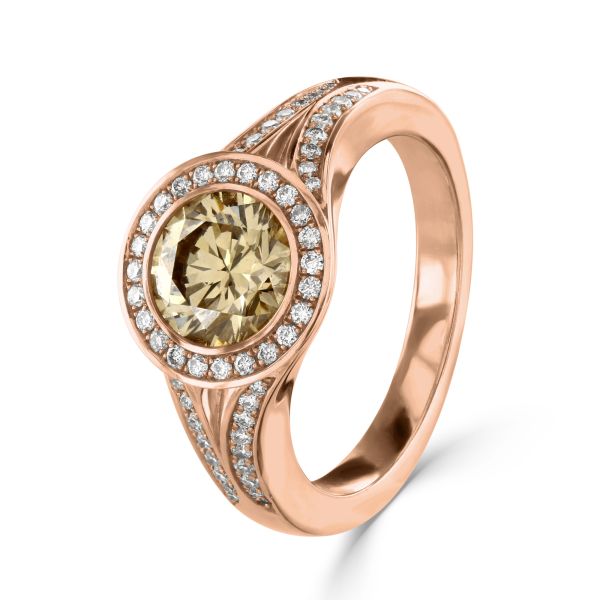 18ct Rose Gold Round Champagne Diamond & White Diamond Ring-1