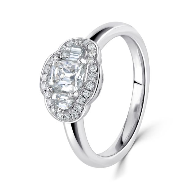 18ct White Gold Radiant & Half Moon Cut Diamond Cluster Ring-0107128