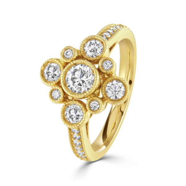 18ct Rose Gold Round Brilliant Cut Bubble Diamond Cluster Ring-1