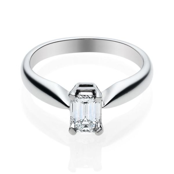 Platinum Four Claw Emerald Cut Diamond Ring-1