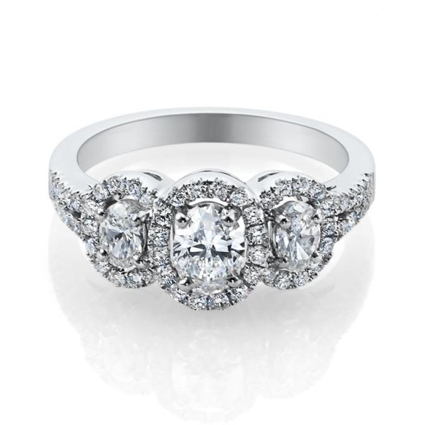 Platinum Certificated 3 Stone Oval Diamond Cluster Ring-3
