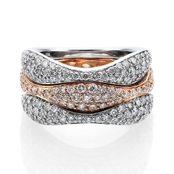 18ct White & Rose Gold Brilliant Cut Diamond Triple Wave Ring-1