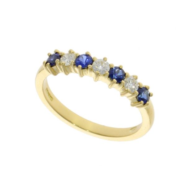 18ct Yellow Gold Sapphire & Diamond 7 Stone Half Eternity Ring-1
