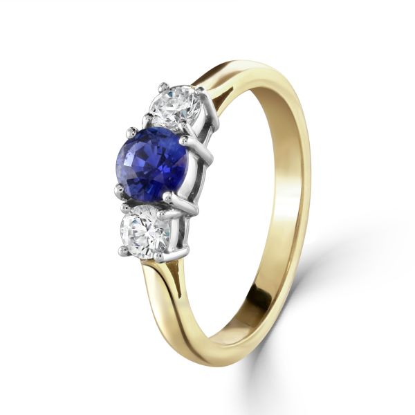 18ct Yellow Gold Sapphire & Diamond Three Stone Ring-1