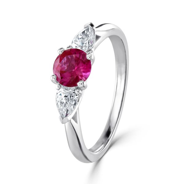 18ct White Gold Pink Sapphire & Diamond Three Stone Ring-1