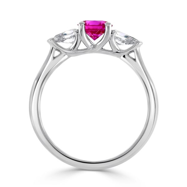 18ct White Gold Pink Sapphire & Diamond Three Stone Ring-2
