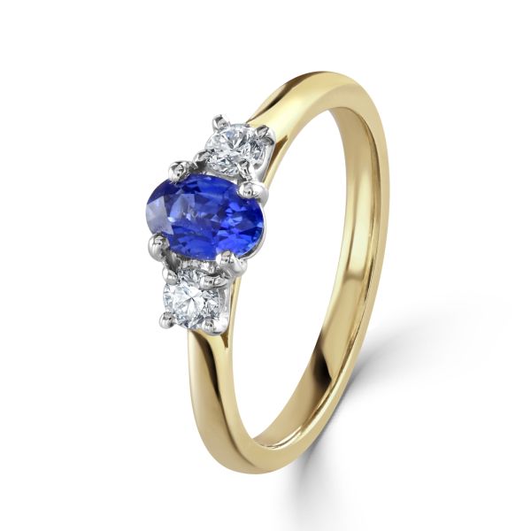 18ct Yellow Gold Sapphire & Diamond Three Stone Ring-0203125