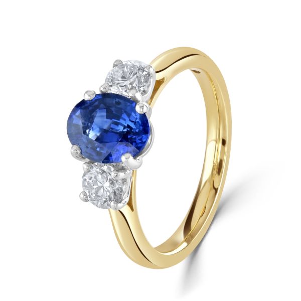 18ct Yellow & White Gold Sapphire & Diamond Three Stone Ring-0203132
