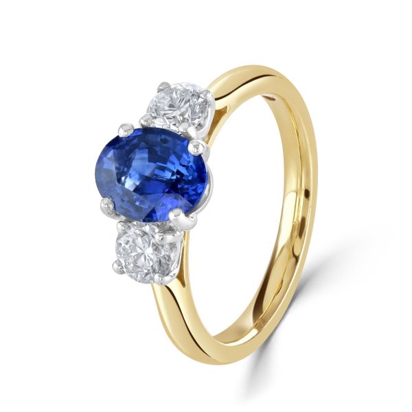 18ct Yellow & White Gold Sapphire & Diamond Three Stone Ring -1