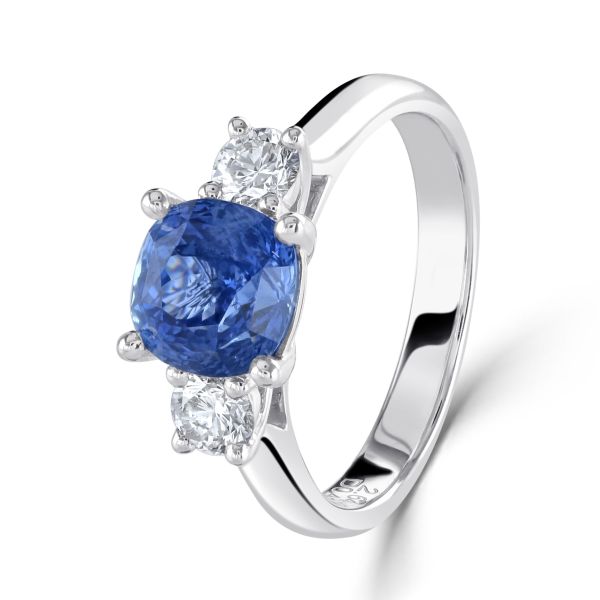 18ct White Gold Sapphire & Diamond Three Stone Ring-1
