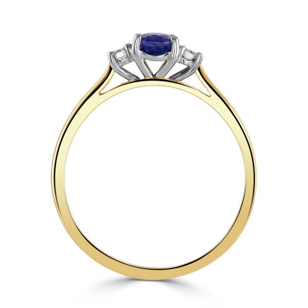18ct Yellow Gold Round Brilliant Sapphire & Diamond Three Stone Ring-2