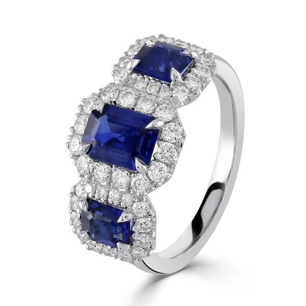 Platinum 3 Stone Sapphire & Diamond Cluster Ring-1