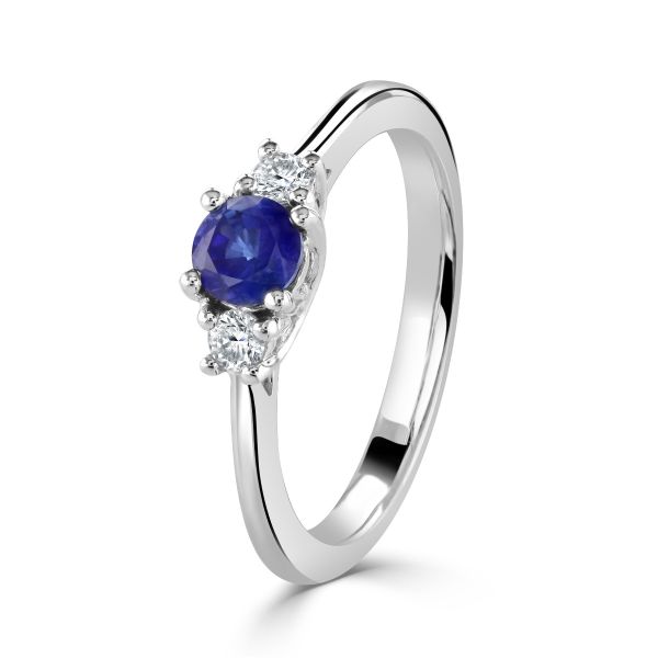 18ct White Gold Round Brilliant Sapphire & Diamond Three Stone Ring-1