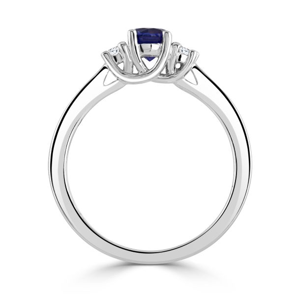 18ct White Gold Round Brilliant Sapphire & Diamond Three Stone Ring-2