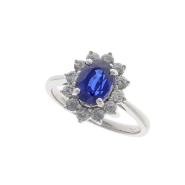 18ct White Gold Sapphire & Diamond Oval & Brilliant Cut Cluster Ring-1