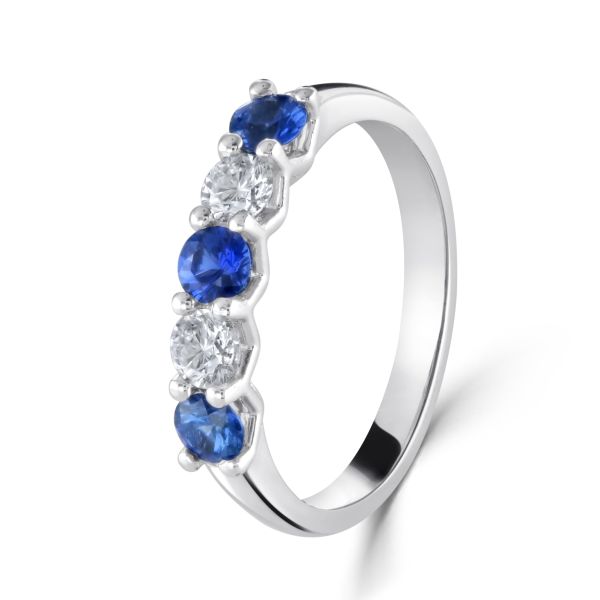 Platinum Blue Sapphire & Diamond Five Stone Ring-1