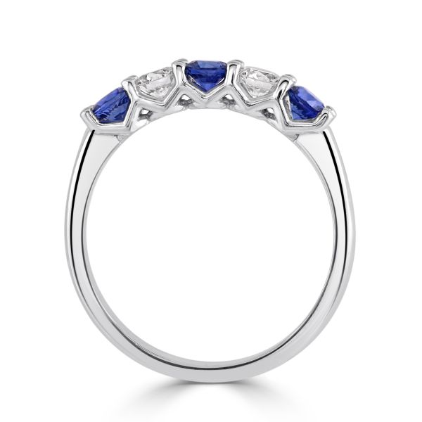 Platinum Blue Sapphire & Diamond Five Stone Ring-2