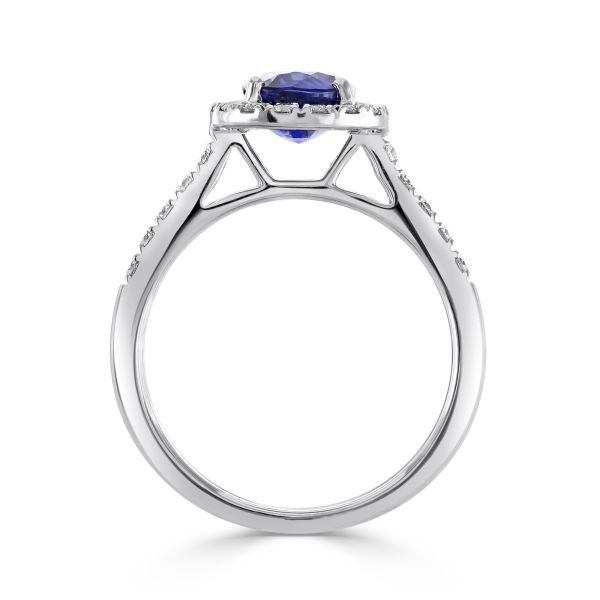 18ct White Gold Oval Blue Sapphire & Diamond Cluster Ring-2