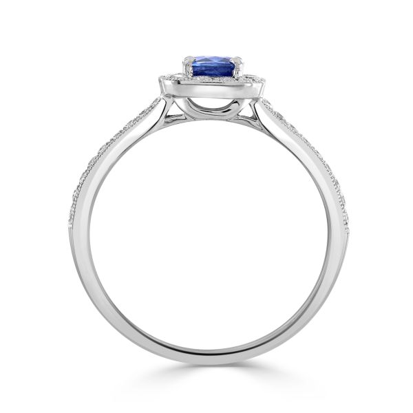 18ct White Gold Sapphire & Diamond Millgrain Cluster Ring-2