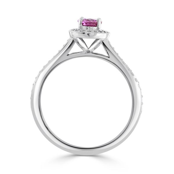 18ct White Gold Oval Pink Sapphire & Diamond Cluster Ring-2