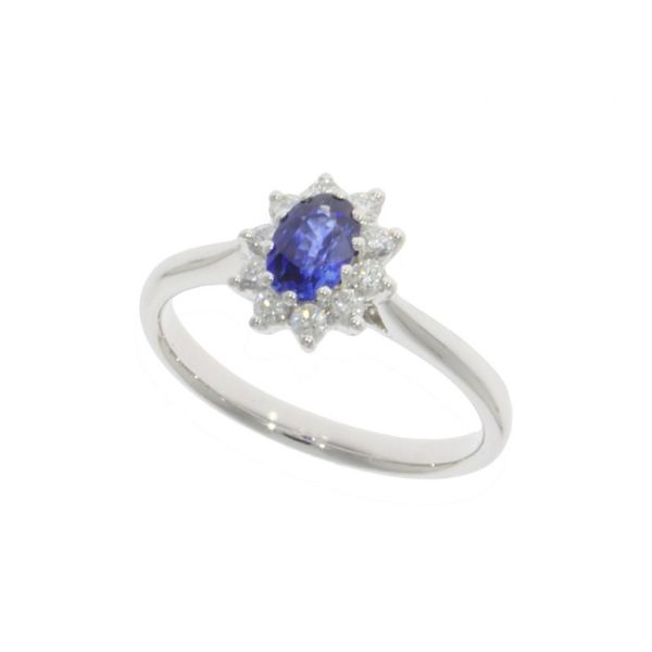 Platinum Sapphire & Diamond Oval Cut Cluster Ring-1