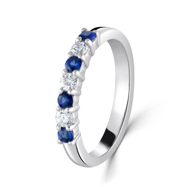 18ct White Gold Sapphire & Diamond 7 Stone Half Eternity Ring-1