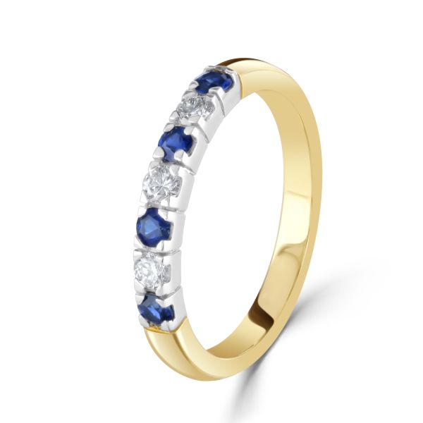 18ct Yellow Gold Round Brilliant Sapphire & Diamond Half Eternity Ring-1