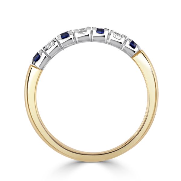 18ct Yellow Gold Round Brilliant Sapphire & Diamond Half Eternity Ring-2
