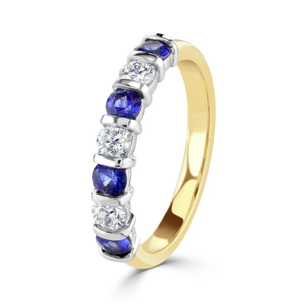 18ct Yellow Gold Sapphire & Diamond Half Eternity Ring-1