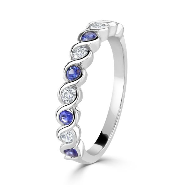 18ct White Gold Sapphire & Diamond ‘S’ Set 9 Stone Half Eternity Ring-1