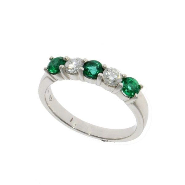 18ct White Gold Emerald & Diamond Claw Set 5 Stone Ring-3